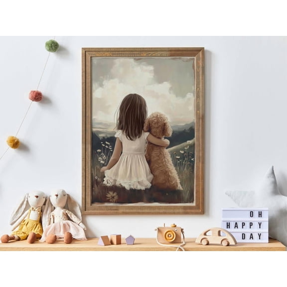 Goldendoodle Girl Nursery Art, Girl & Goldendoodle, Cockapoo Print, Dog Art Girl Room, Toddler Decor Girl, Labradoodle Wall Art Wall Art, Modern Wall Decor, 8x12 UNFRAMED