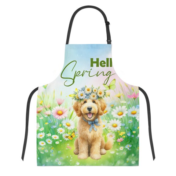 Goldendoodle Hello Spring Time Flower Floral Nature Apron Doodle Dog Lover Gifts Idea for Cooking Grilling Baking Painting Gardening - 02031