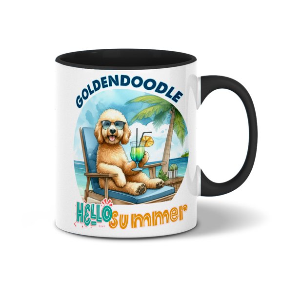 Goldendoodle Hello Summer Beach Theme with Sunglasses and Tropical Cocktail 11oz Accent Two-tone Mug Doodle Dog Lover Gifts Idea Coffee Tea Cup - 00009