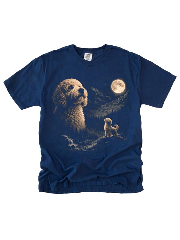 Goldendoodle Howling at the Full Moon Graphic T-Shirt, Vintage 90s Galaxy Dog Tee, Goldendoodle Lover Gif