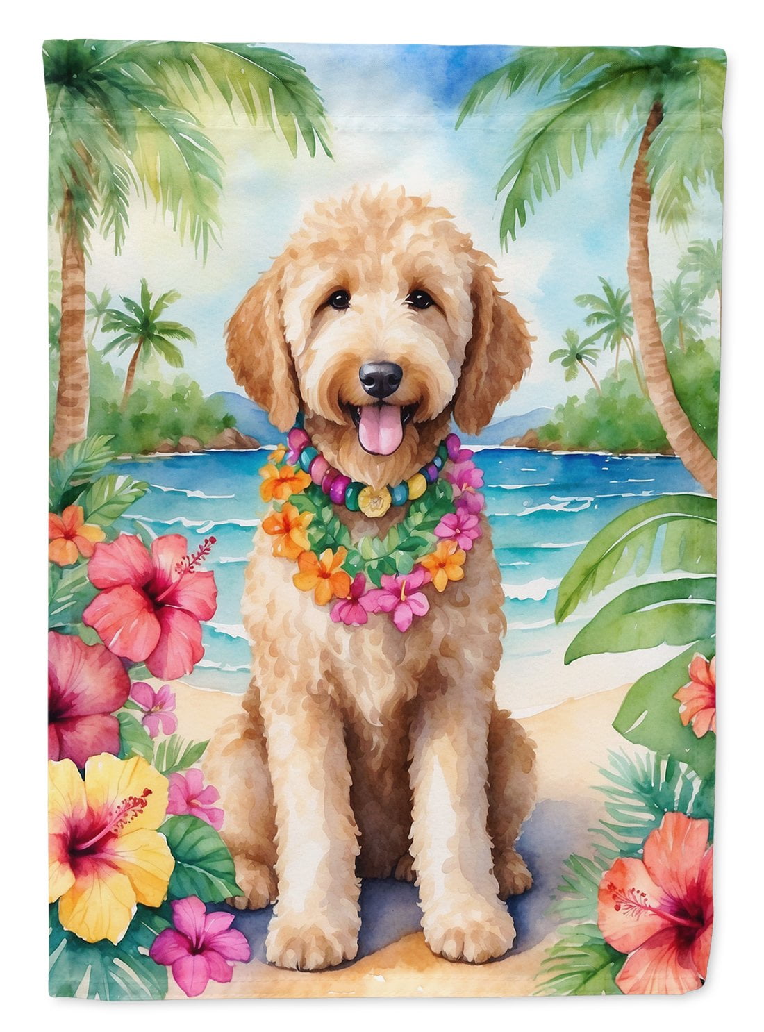 Goldendoodle Luau Garden Flag 11.25 in x 15.5 in