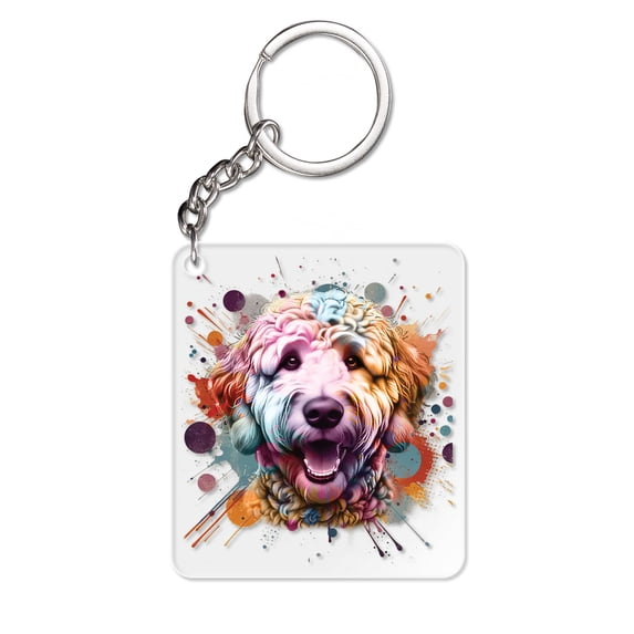Goldendoodle Portrait Watercolor Vintage Retro Styles Acrylic Keychain Doodle Dog Lover Gifts Idea Collar Charm Tag Keyring - 00001