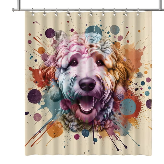Goldendoodle Portrait Watercolor Vintage Retro Styles Shower Curtain Doodle Dog Lover Gifts Idea Waterproof Bathroom Bathtub Curtain - 00001
