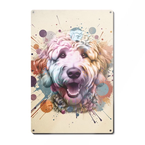 Goldendoodle Portrait Watercolor Vintage Retro Styles Vertical Metal Aluminum Sign Doodle Dog Lover Gifts Idea Wall Art Home Decor - 00001