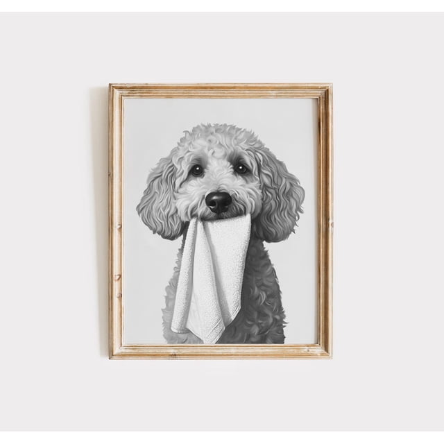 Cur Gift Goldendoodle Print Animal Bathroom Wall Art Dog Wall Decor Black And ...