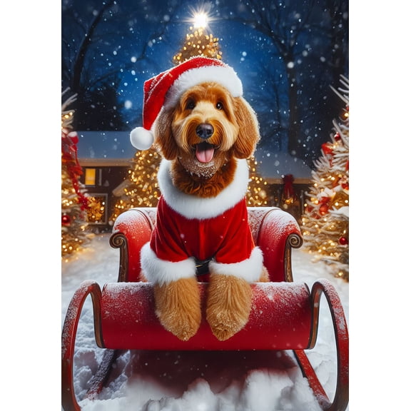 Goldendoodle Red - Best of Breed DCR Christmas House Flag 28" x 40"