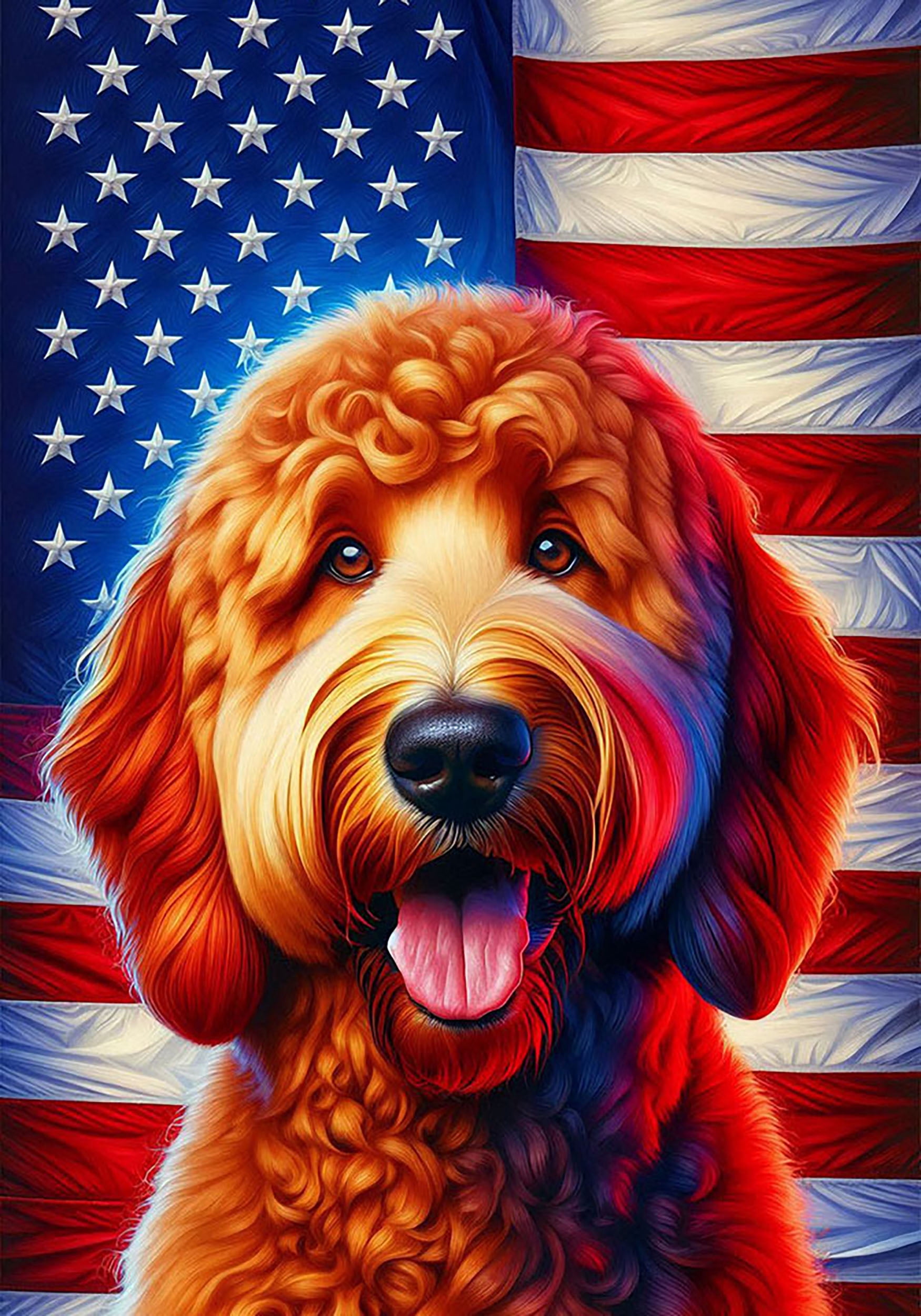 Goldendoodle Red - Best of Breed DCR Patriotic III Outdoor House Flag Mailbox Flag 28" x 40"