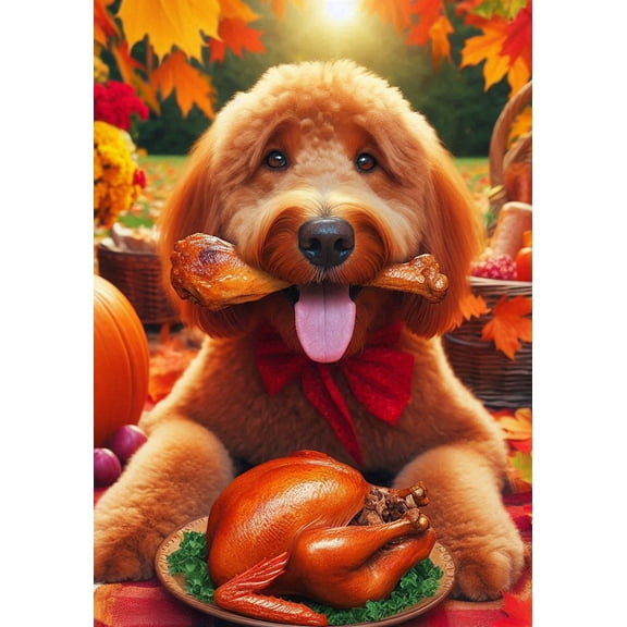 Goldendoodle Red -  Best of Breed DCR Thanksgiving House Flag 28" x 40"