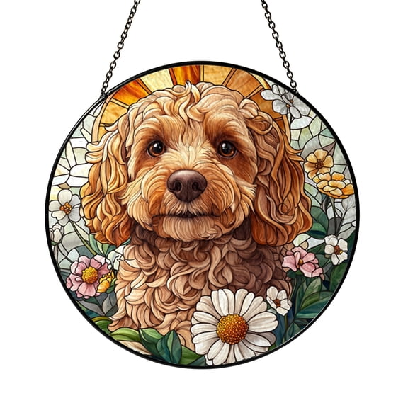 Goldendoodle Suncatcher Window Hanging, Vibrant Stained Glass Style Pet Decor, Gift Idea