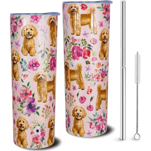 Goldendoodle Tumbler Goldendoodle Gifts 20 OZ 3D-Printed Insulated Cup Dog Lover Gift Travel Mug with Dogs Patterns and Vintage Florals(One Tumbler Included)