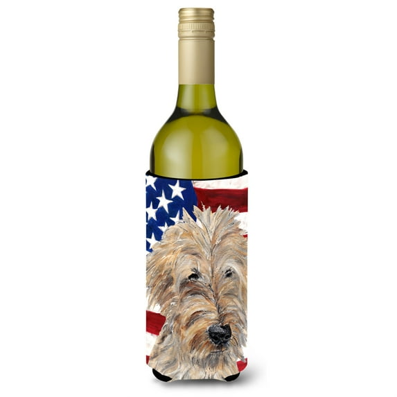 Goldendoodle USA American Flag Wine Bottle Beverage Insulator Beverage Insulator Hugger