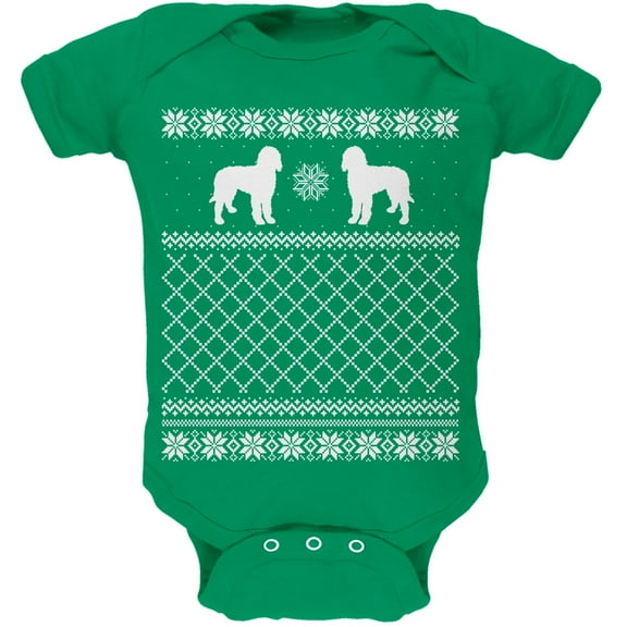 Goldendoodle Ugly Christmas Sweater Kelly Green Soft Baby One Piece