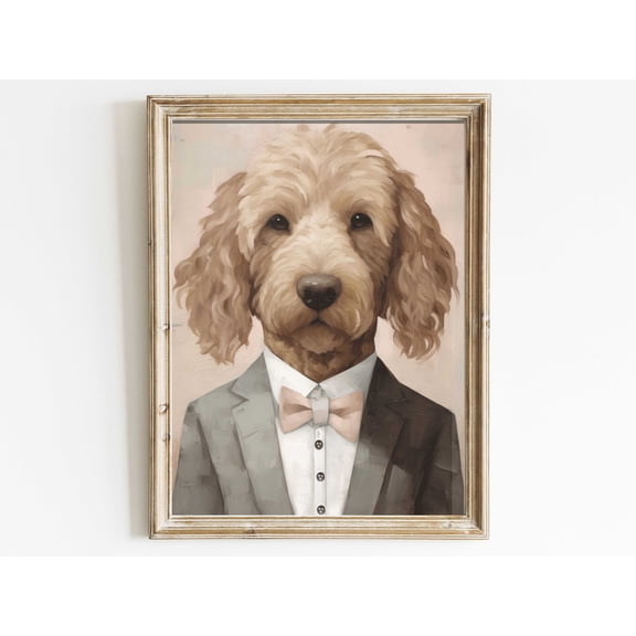 Goldendoodle Wall Art, Vintage Dog Print, Dog Wearing Suit & Clothes, Funny Dog Portrait, Goldendoodle Lover Gift, Printable Dog Art