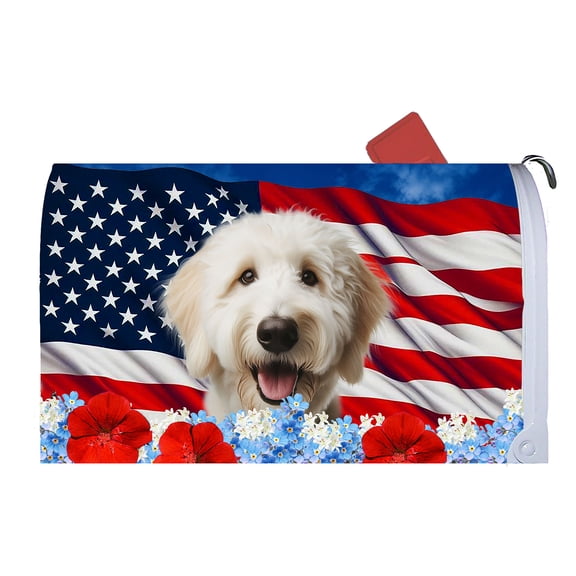 Goldendoodle White - Best of Breed Patriotic Dog Breed Mail Box Cover