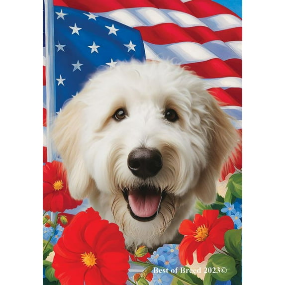 Goldendoodle White - Best of Breed Patriotic I Garden Flag