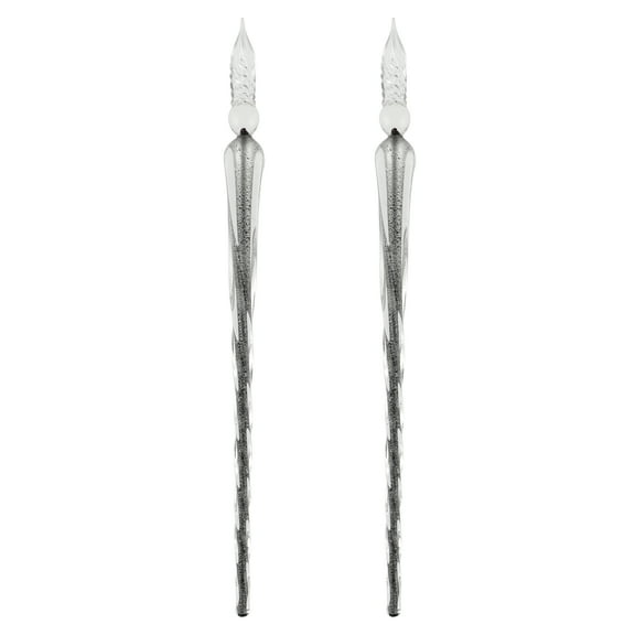 Goldenritt Hand-blown Crystal Glass Dip Pen for Writing, Drawing, Signatures, Hand Lettering and Art, Includes Pen Rest and Black Ink - Gift Box Set - 2 Pack - Graphite