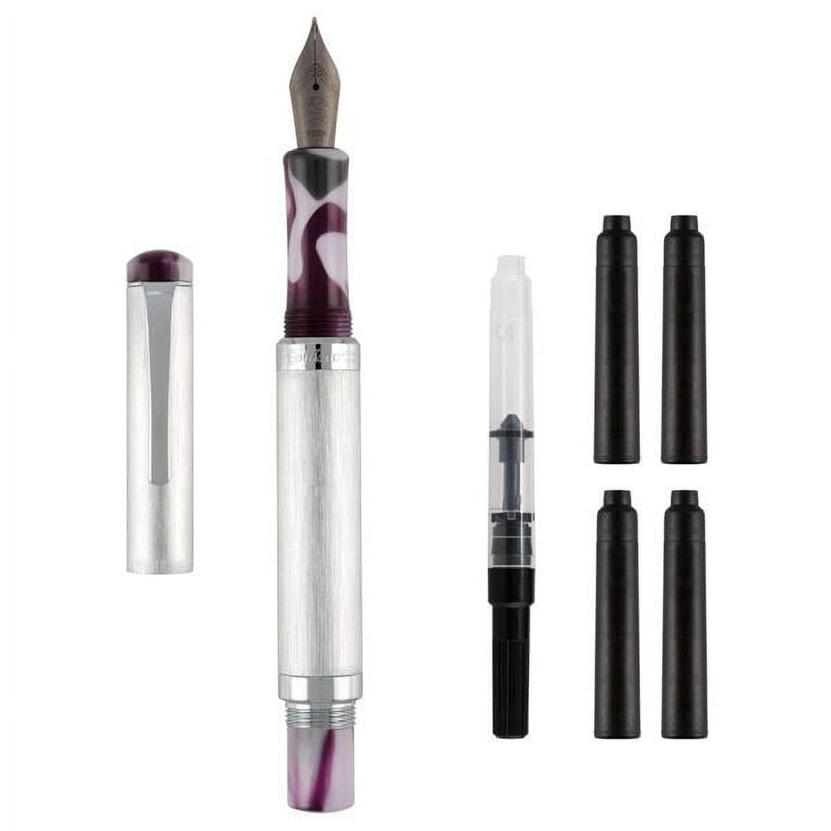 Goldenritt Sketchwriter Victoria Fountain Pen - Includes Triple-Section Titanium Nib for Writing & Sketching - [Brushed Silver - Medium]