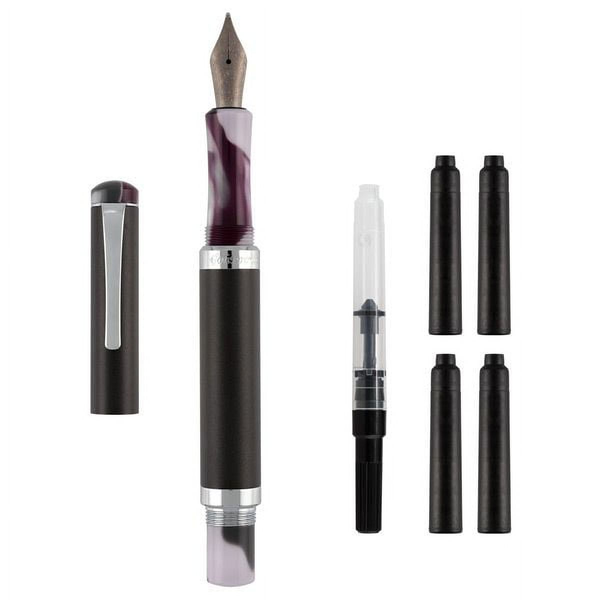 Goldenritt Sketchwriter Victoria Fountain Pen - Includes Triple-Section Titanium Nib for Writing & Sketching - [Charcoal Luster - Broad]