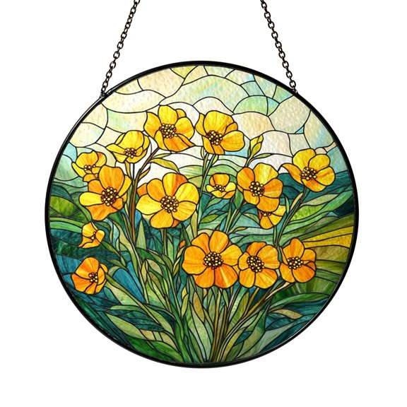 Goldenrod Flower Stained Glass Suncatcher – Botanical Window Hanging for Home