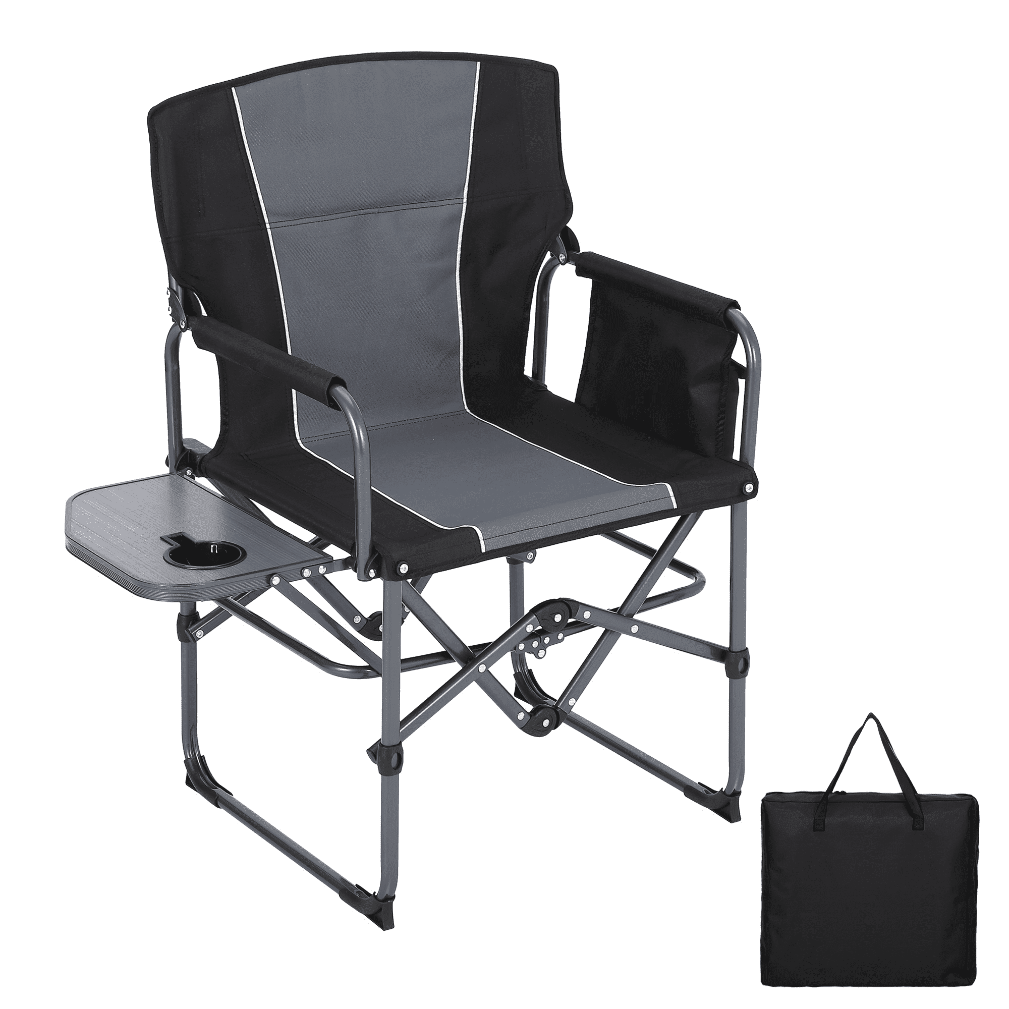 Goldensoil 1 PCS Outdoor Portable Folding Camping Chair, with Aluminum Side Table & Pocket, Black