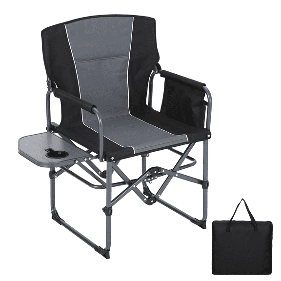 Goldensoil 1 PCS Outdoor Portable Folding Camping Chair, with Aluminum Side Table & Pocket, Black
