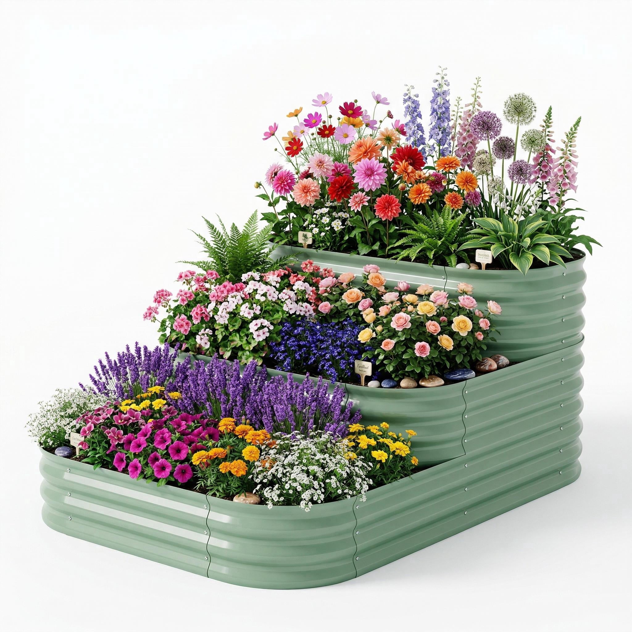 Goldensoil 3 Tiered Raised Garden Bed Kit, 3 in 1 Assembly Modular, 42.1 x 60.6 x 30.7", Green
