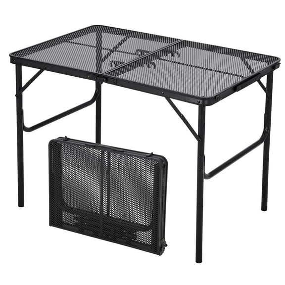 Goldensoil 35"x24" Folding Grill Table, Portable Camping Table,Mesh Desktop,Height Adjustable,Black