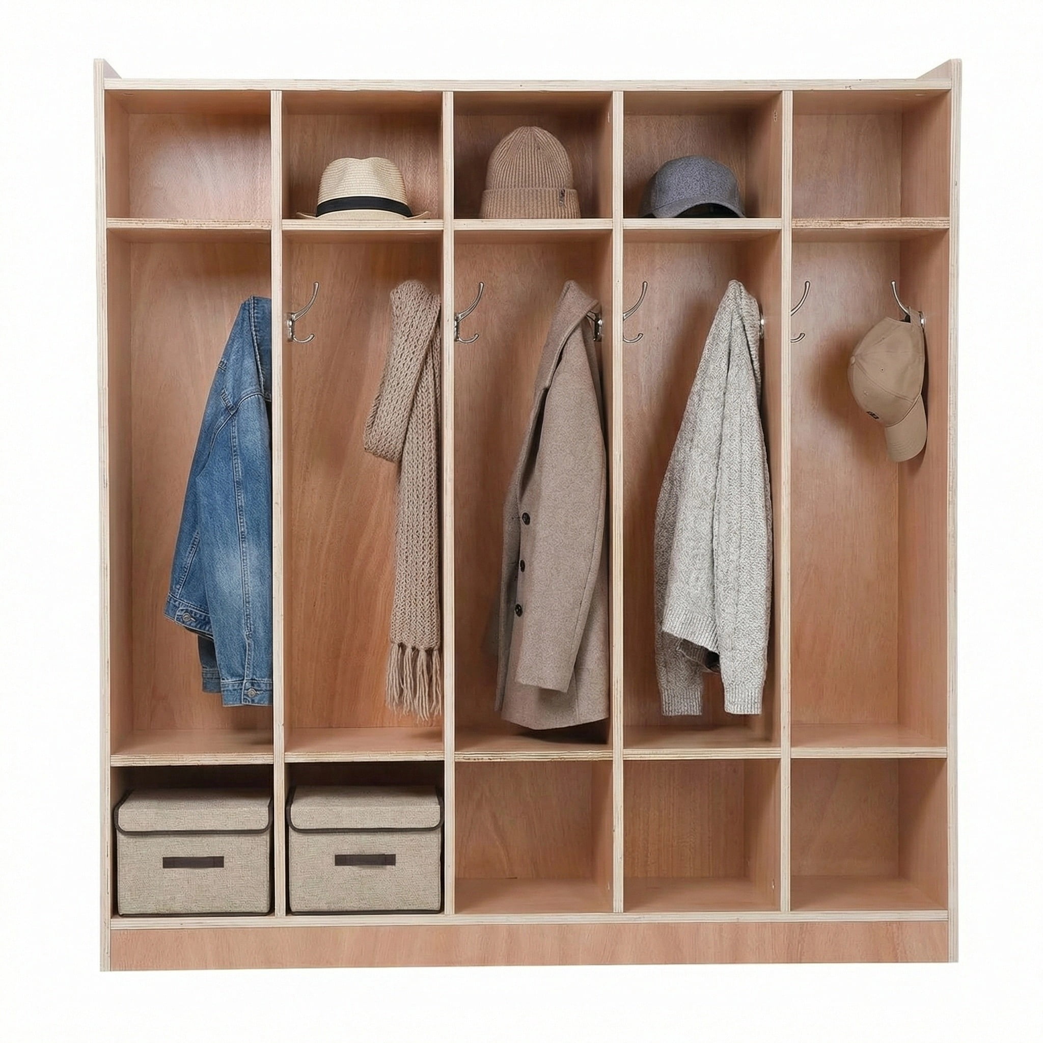 Coat Collection Box Goldensoil 5-Section Coat Locker, 10 Cubbies, 2 Anti-tip Kits, 4 ...