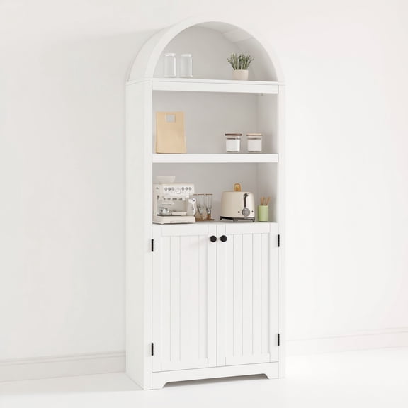 Goldensoil 5 Tier Arched Bookshelf, Double Doors & Adjustable Shelf, 30 x 12 x 72", White