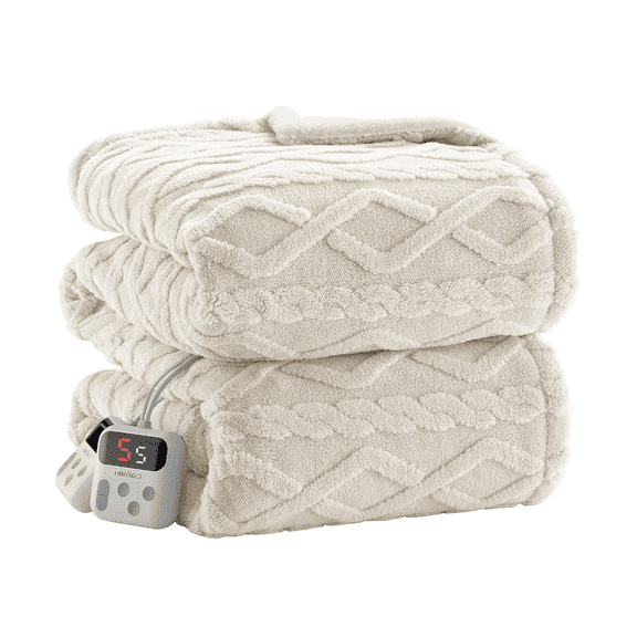 Goldensoil 50"×60" Heating Electric Blanket with 10 Temp Modes Levels and 10 Time Settings,Off-White