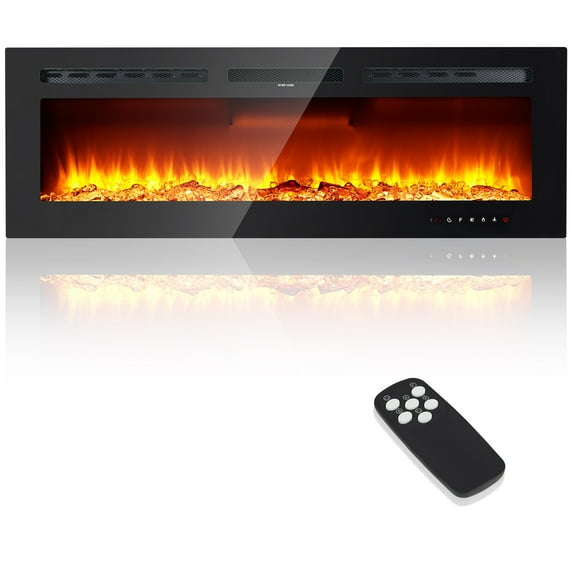 Goldensoil 50" Wall Mounted Electric Fireplace, 750/1500W Fireplace Heater with Touch Screen, Black