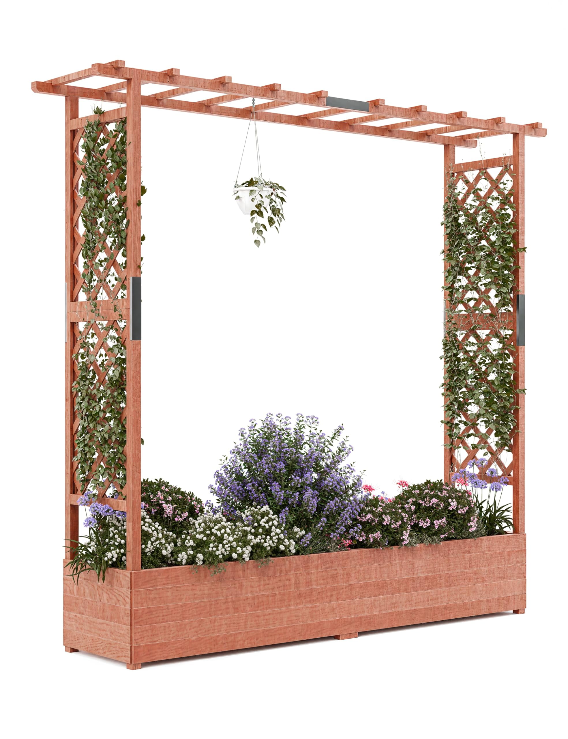 Goldensoil 77"x17"x72" Raised Garden Bed with Trellis, Wooden Elevated Planter Box with Hanging Roof