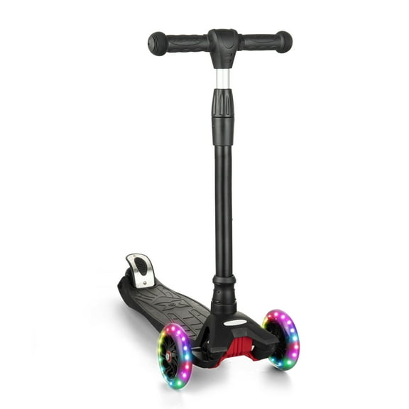 Goldensoil Kids Kick Scooter, LED Lighted Wheels and 4 Adjustable Height Handlebars, Black