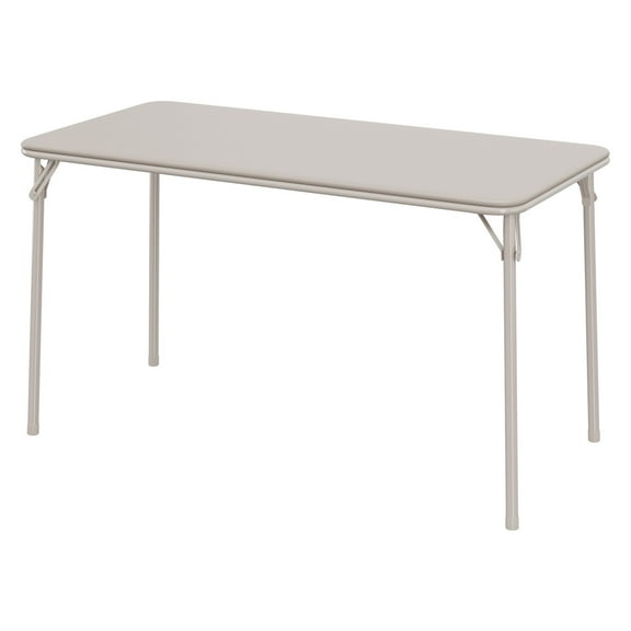 Goldensoil Rectangle Folding Dining Table with Anti-Slip Feet Caps,Vinyl Tabletop,Metal Frame,Beige
