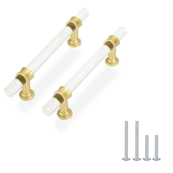 Goldenwarm 10 Pack Brushed Brass Cabinet Pulls 3-1/2in Hole Centers Kitchen Drawer Pulls