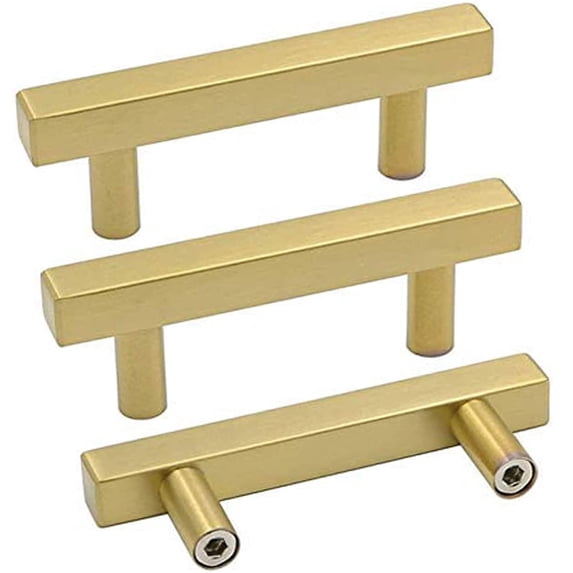 Goldenwarm 10 Pack Cabinet Pulls Stainless Steel Brushed Gold Cabinet Handles 2-1/2 in Hole Centers