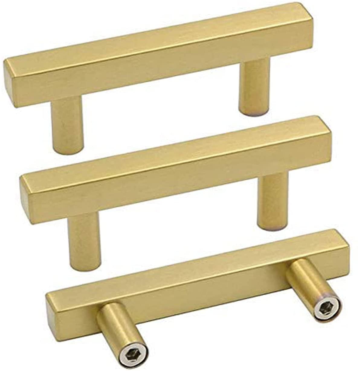 Goldenwarm 10 Pack Gold Cabinet Pulls Kitchen Hardware Square Cabinet Handles Door Handles Bathroom Furniture Pulls 3 inch Hole Centers