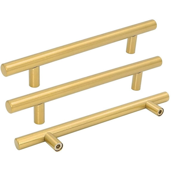 Goldenwarm 10 Pack Kitchen Cabinet Handles Brushed Brass Gold Cupboard Drawer Pulls Dresser Cabinet Door Hardware, 6-1/4inch Hole Centers