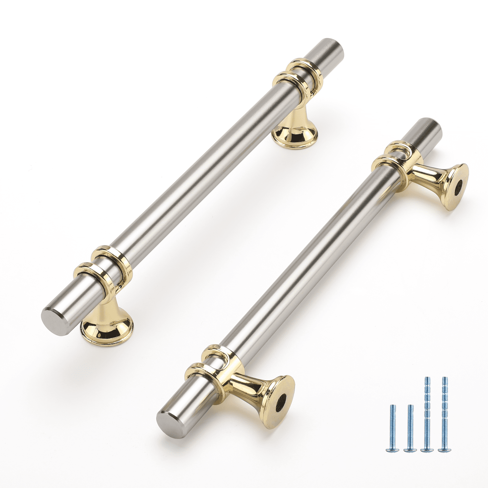 Goldenwarm 10Pack Nickel&Brass Cabinet Pulls Black Drawer Pulls Kitchen Cabinet Hardware 6-1/4inch Hole Center