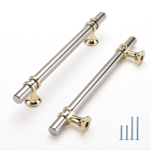 Goldenwarm 10Pack Nickel&Brass Cabinet Pulls Black Drawer Pulls Kitchen Cabinet Hardware 6-1/4inch Hole Center