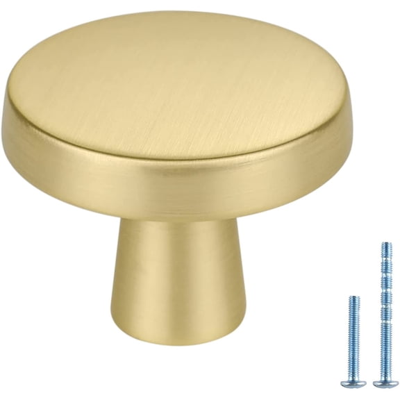 Goldenwarm 15 Pack Brushed Brass Kitchen Cabinet Knobs Round Gold Solid Brass Cabinet Hardware for Dresser Drawer,1.27 Inch