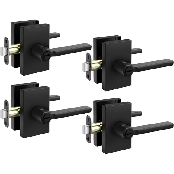 Goldenwarm Black Door Handles Interior,Matte Privacy Handle for Bedroom Bathroom, Keyless Lever Adjustable & Reversible,4 Pack