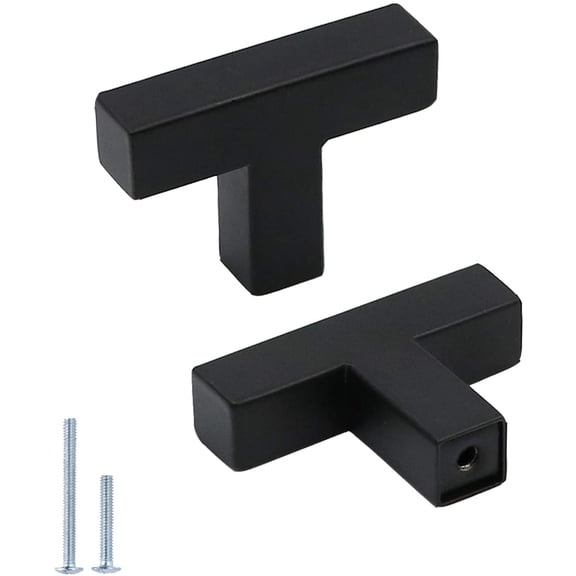 Goldenwarm Black Square T Bar Single Hole Knobs Black Cabinet Knobs Kitchen Drawer Knobs 25Pack