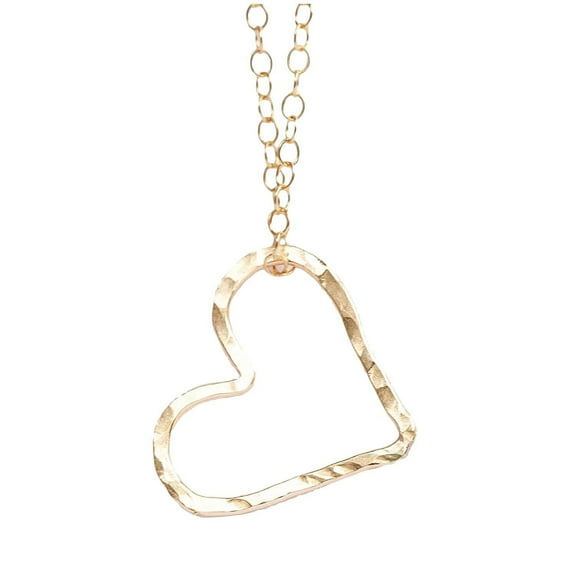 Goldfilled Necklace for Women – 14K Gold Filled Dainty Heart Pendant, Cute Festival Jewelry Gift for Her, Trendy Bridal Necklace (Hammered Design Gold Filled with 18in Chain)