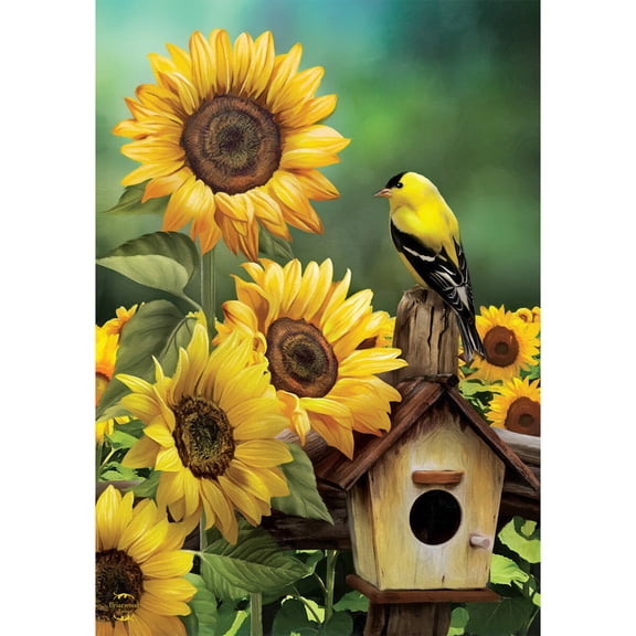 Briarwood Lane House Flag 40x28 For Outdoor Goldfinch and Sunflowers Summer For Summer House Flag