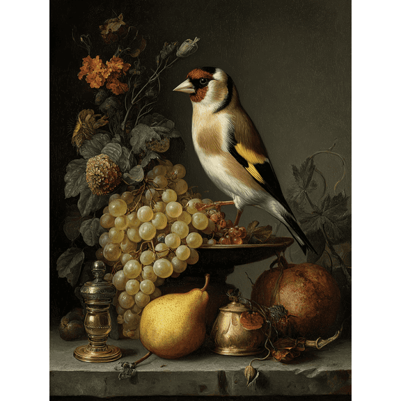 Goldfinch with Fruit Flower Canvas Print, Wildlife Wall Art for Living Room Dining Room Kitchen Bedroom Office Hallway Apartment