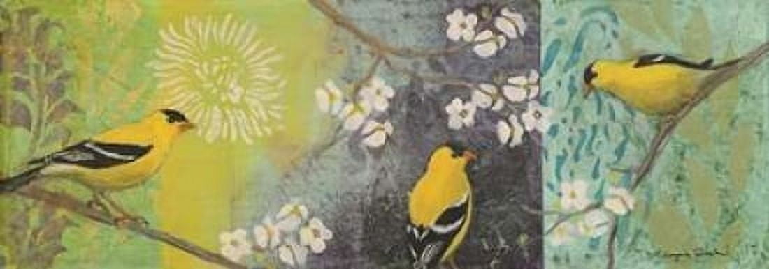 Goldfinches Blooming Canvas Art - Margaret Donharl (24 x 48)