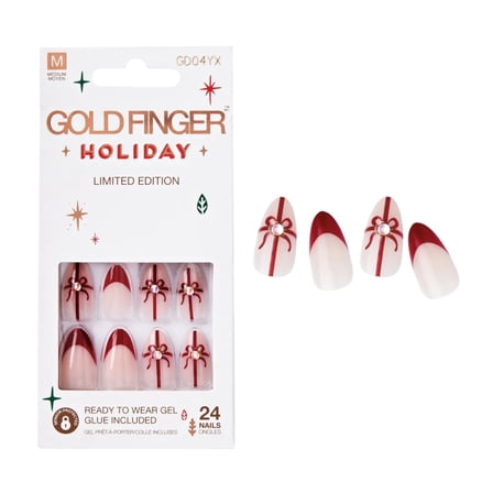 Goldfinger Holiday Limited Edition Nail Kits with Gel Glue, Christmas Art, Multiple Lengths, 6 Holiday Nail Styles, At Home Manicure Press Ons (Holiday Cheer)