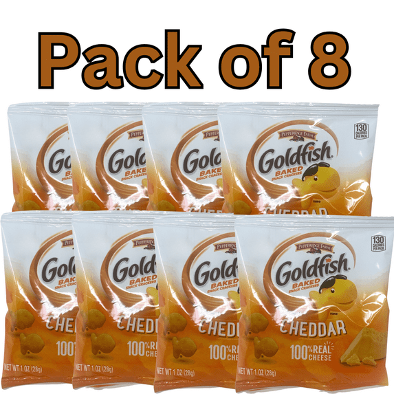 Goldfish Baked Snack Crackers, Cheddar Flavor, 1 oz Bags, Pack of 8, 100% Real Cheese