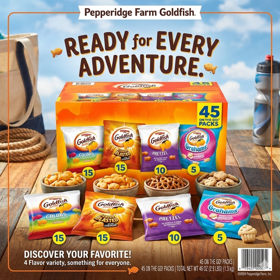 Goldfish Baked Snacks Variety Pack, Cheddar Crackers Snack Packs, Kids Lunch Snacks, 45 Count
